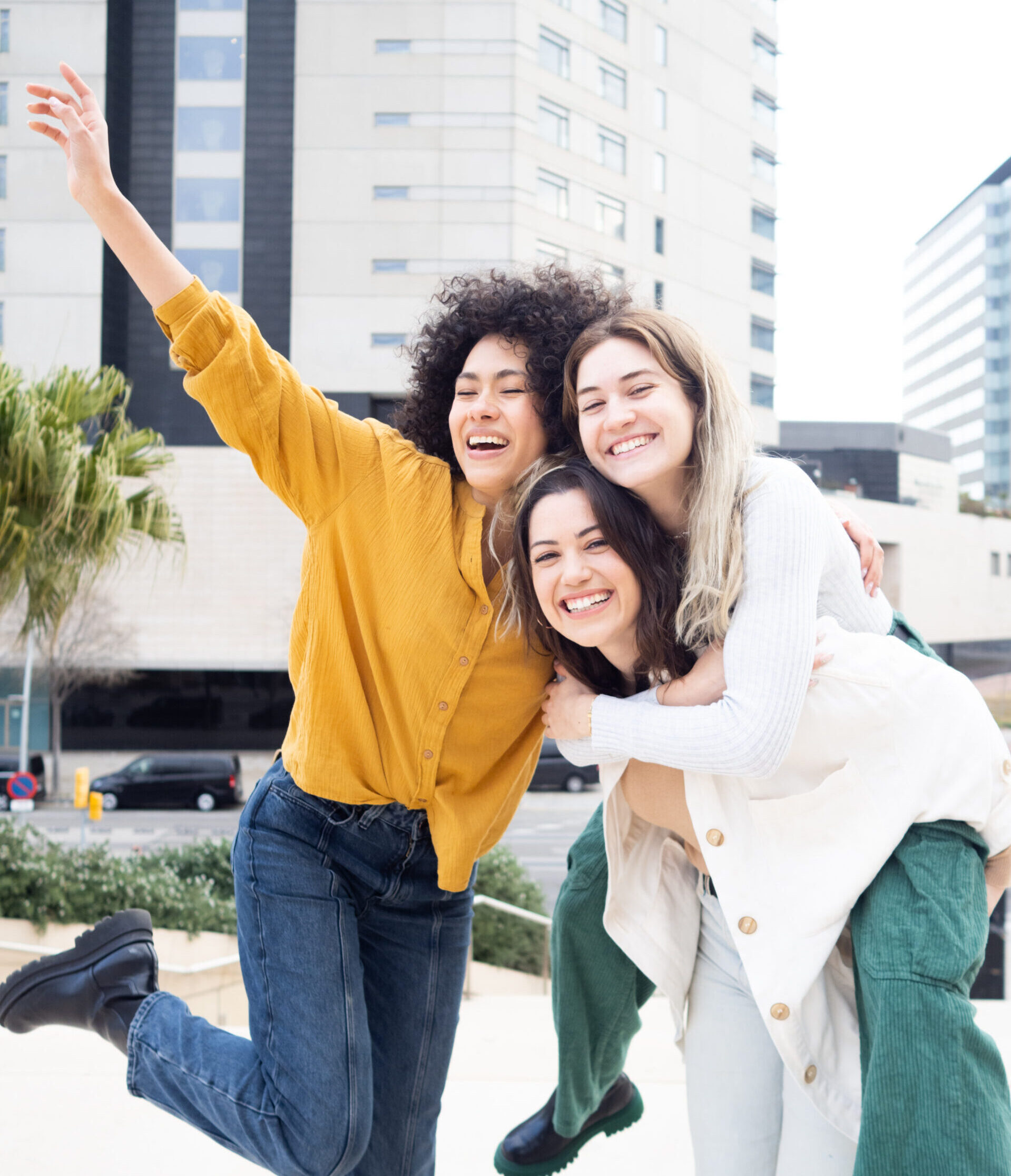 Three friends having fun in downtown Toronto